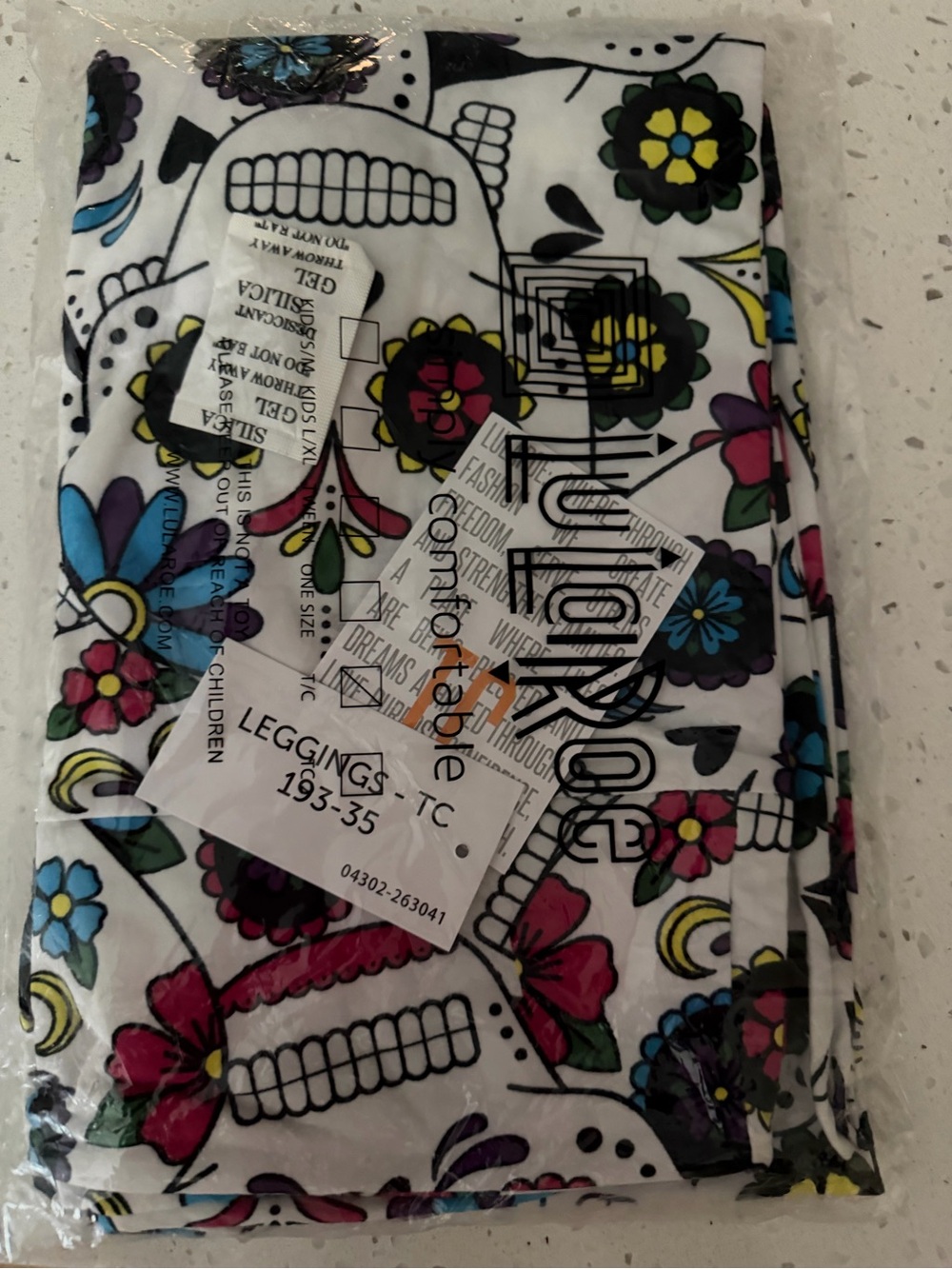 Lularoe TC Floral Skull Leggings - White with Multi-Color Print